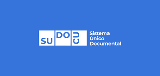 placa azul, en el centro se encuentra el isologo de SUDOCU con la descripcion a la derecha del significado de su siglas: Sistema Unico Documental