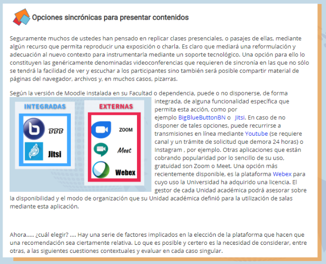 captura de pantalla de la pagina incorporar contenidos donde se detallan qué factores considerar para elegisr una platafomar de vidconferencia